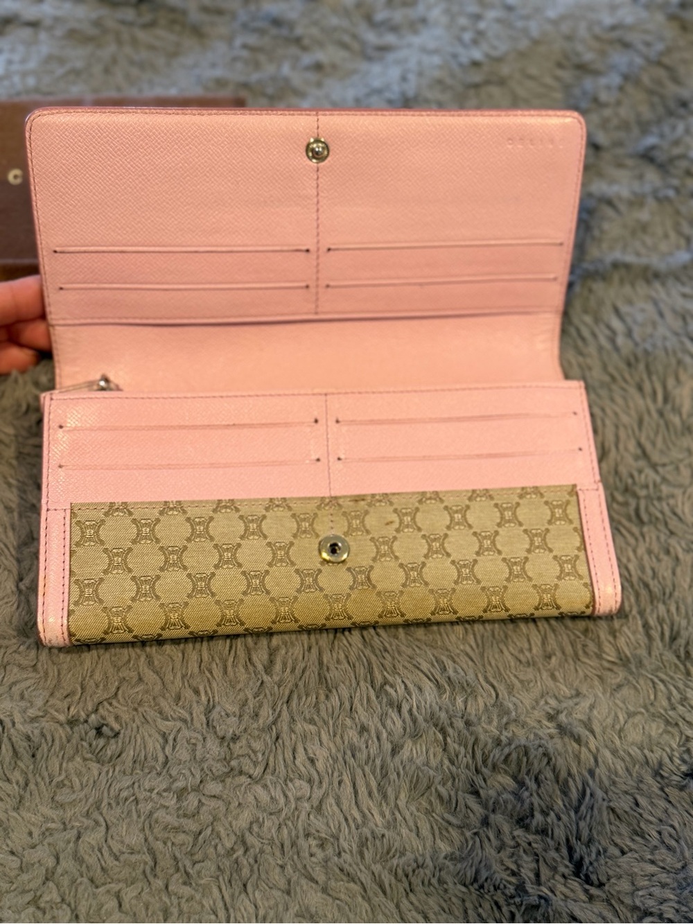 Celine Beige Brown Macadam Canvas Long Wallet with Pink Trim EUC - Picture 9 of 15